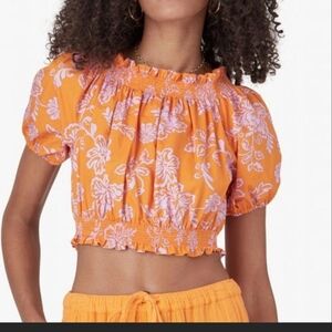 Xirena Elle Tropical Off The Shoulder Smocked Crop Top Size Xsmall